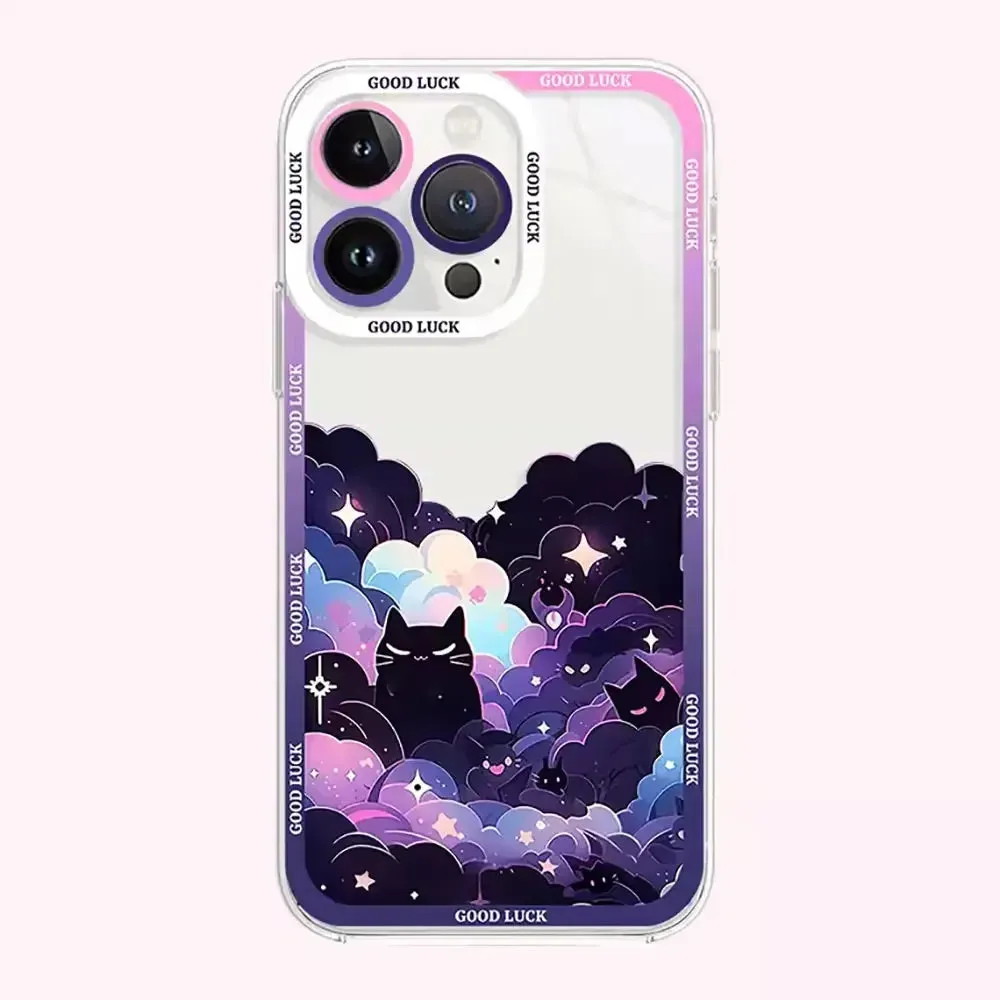 Adorable Black Cat Cartoon Clear Soft Protective Phone Case Cover for iPhone