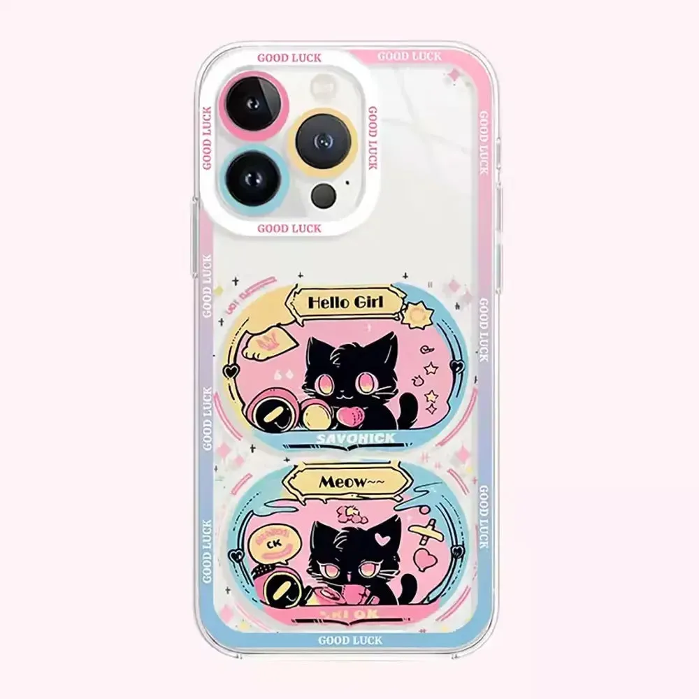 Adorable Black Cat Cartoon Clear Soft Protective Phone Case Cover for iPhone