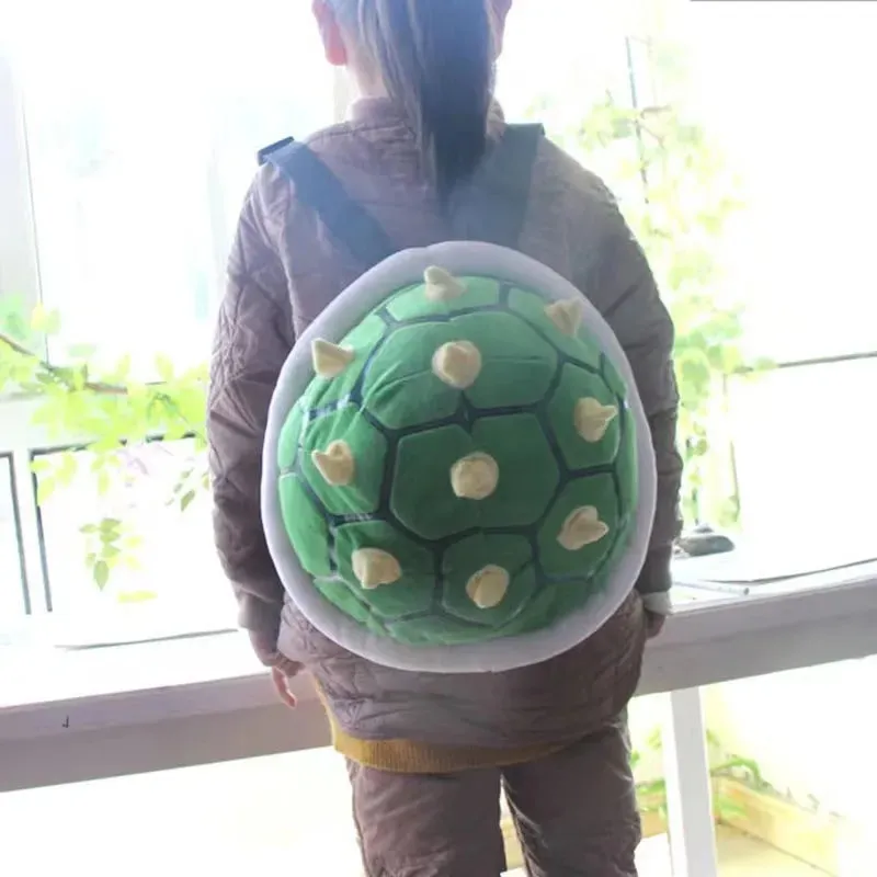 Adorable Super Koopa Plush School Bag - Soft & Durable with Green Turtle Shell Design