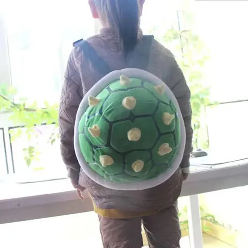 Adorable Super Koopa Plush School Bag - Soft & Durable with Green Turtle Shell Design