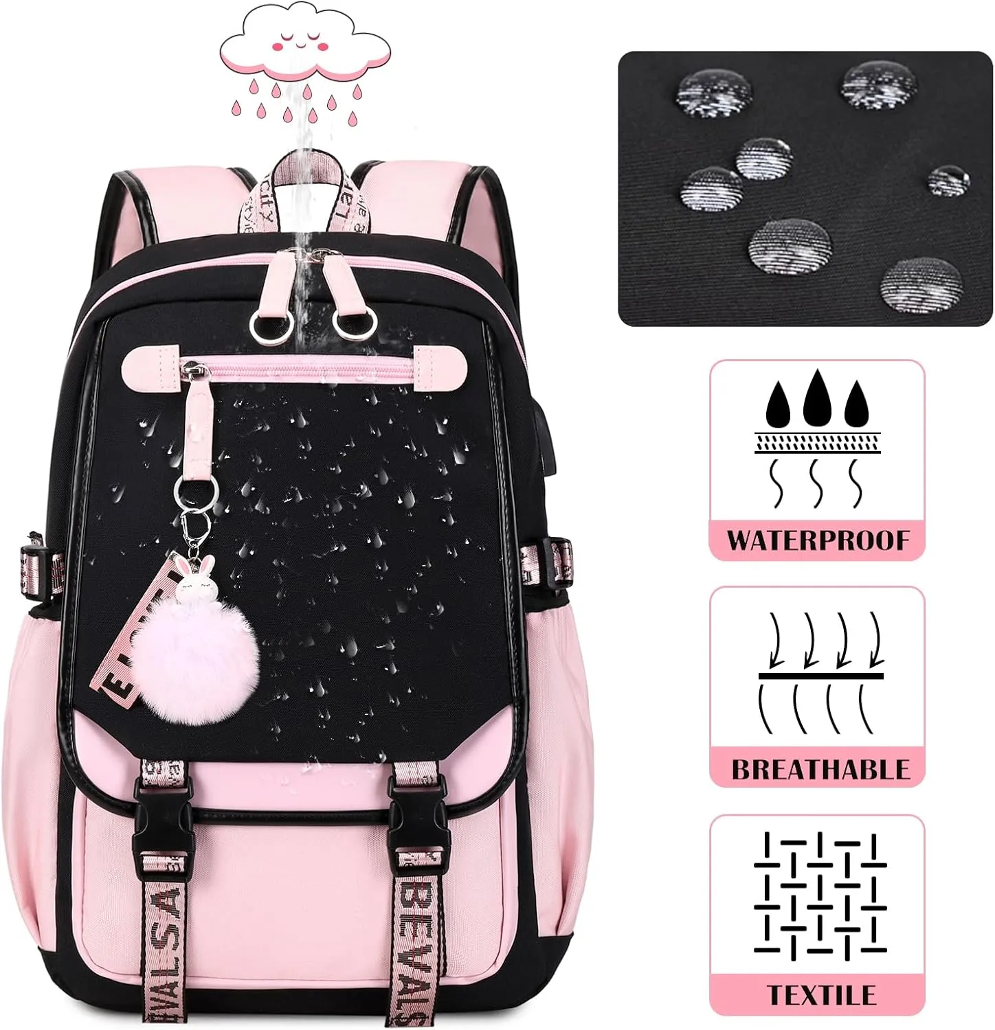 Bevalsa School Backpack for Girls, Backpack with Lunch Box, Bookbag for Girls Kids Elementary Middle School Student 21L Children Schoolbag
