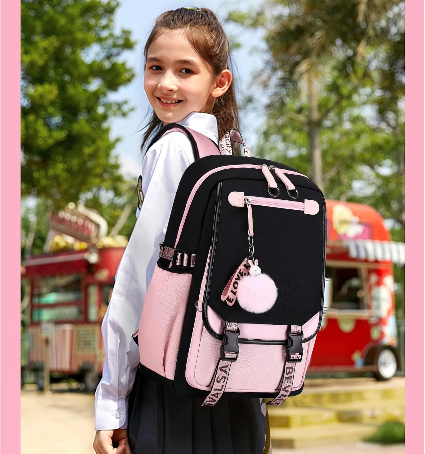 Bevalsa School Backpack for Girls, Backpack with Lunch Box, Bookbag for Girls Kids Elementary Middle School Student 21L Children Schoolbag