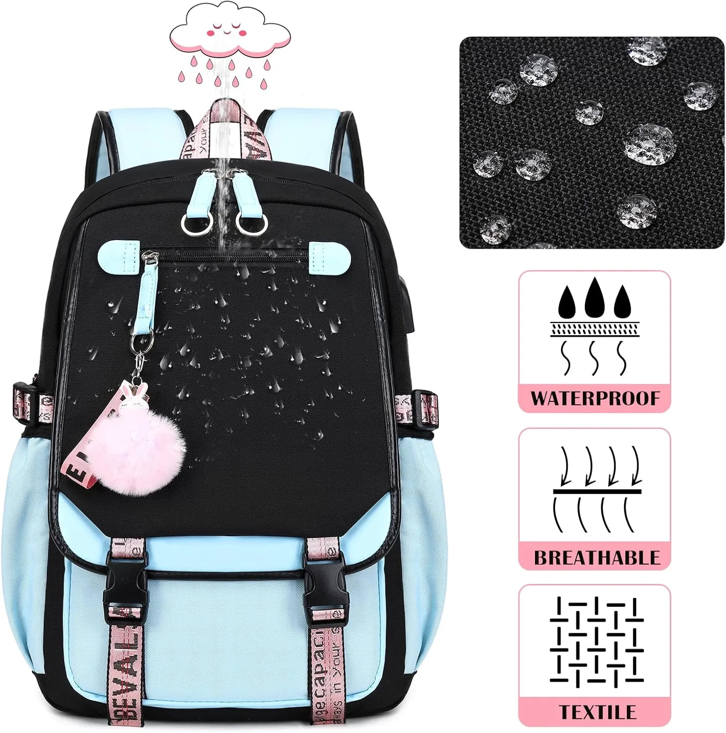 Bevalsa School Backpack for Girls, Girls Backpack with Lunch Box, Bookbag for Girls Kids Elementary Middle School Student 21L Children Schoolbag