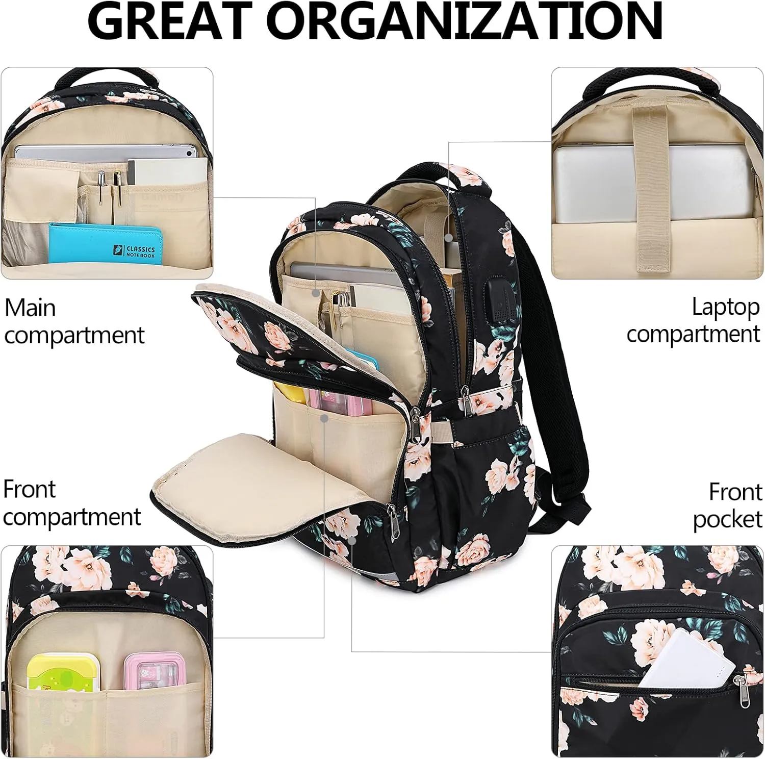 Bluboon Backpack for Women 15.6 Inch Laptop Bookbag College School Backpack Girls Schoolbag Compartment Daypack for Business