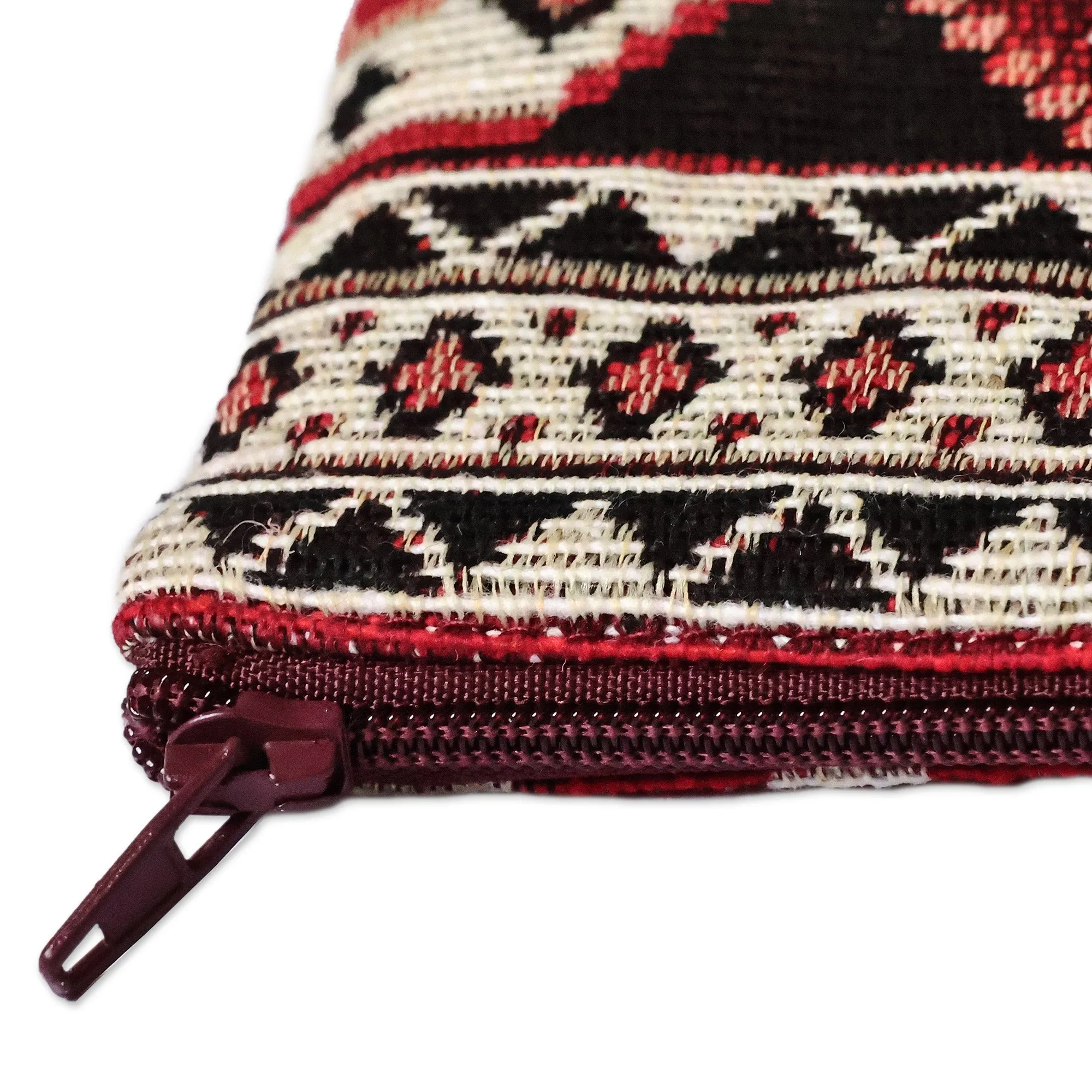 Classic Geometric-Patterned Red Cotton Cosmetic Bag - Fiery Armenia | NOVICA
