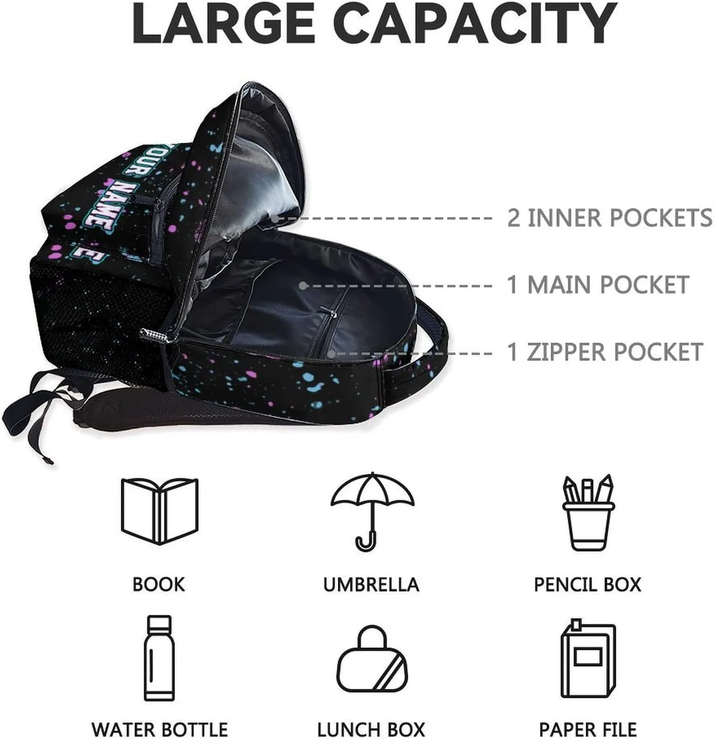 Custom Backpack for Boys - 17 Inch Aesthetic Gaming Backpack for Kids - Black Lightweight Durable Bookbag for Elementary School