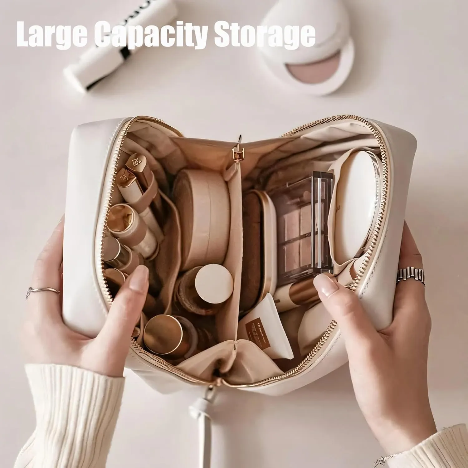Expectatioin Multi-Layered Shell-Shaped Cosmetic Bag,Shell Shaped Cosmetic Bag,Large Capacity Travel Makeup Bag With Compartments,For Women Traveling (brown)