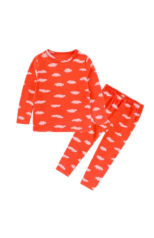Girl Eyelash Cloud Print Brushed Children's Homewear Cotton Set
