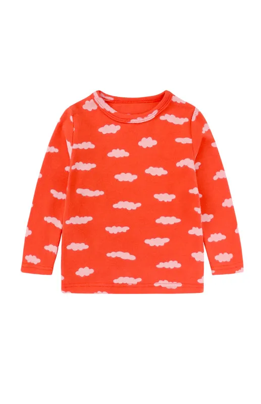 Girl Eyelash Cloud Print Brushed Children's Homewear Cotton Set