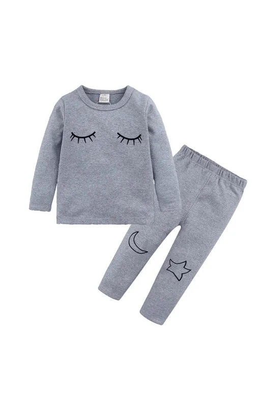 Girl Eyelash Cloud Print Brushed Children's Homewear Cotton Set