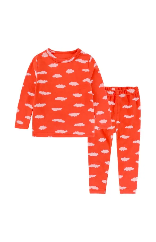 Girl Eyelash Cloud Print Brushed Children's Homewear Cotton Set