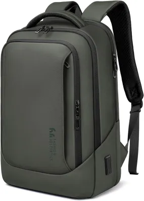 hk Laptop Backpack for Men with USB Charging Port Water-Resistant for 15.6 Inch Computer Bag Durable High-Tech Daypack Casual Backpack for Business Work College Weekender Travel- Green