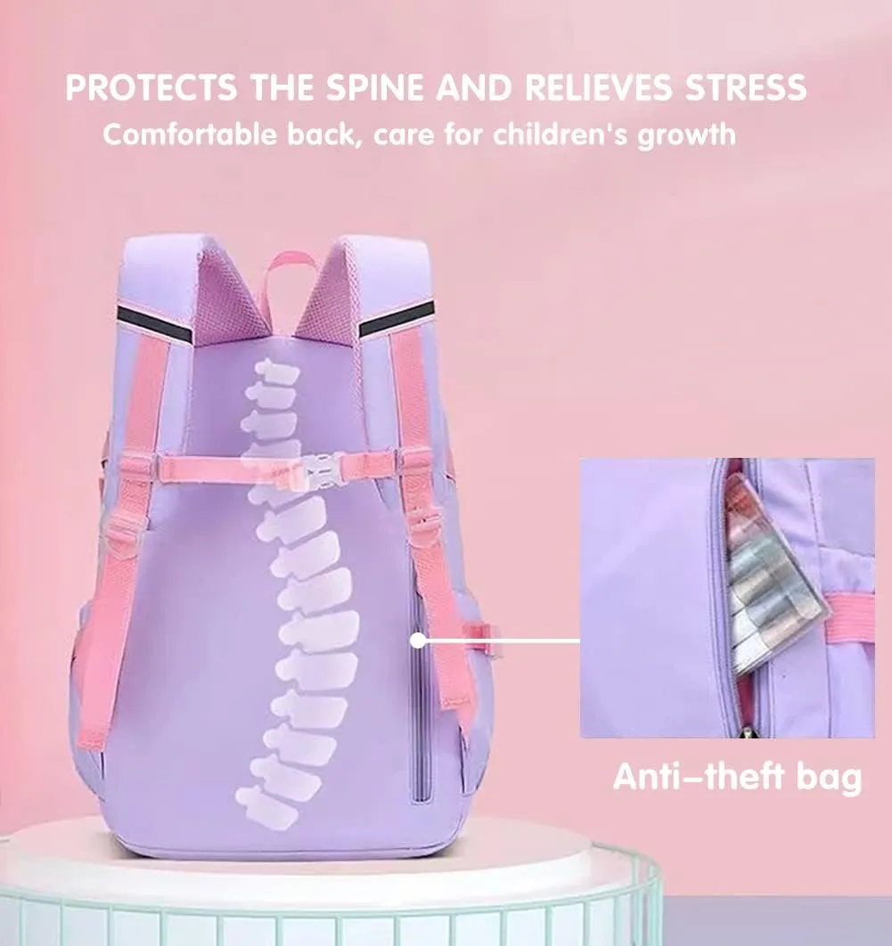 MCWTH School Backpack for Girls, Lightweight Waterproof Cute Bunny School Bookbag for Teen Kids Students Elementary (Rabbit Purple) Large