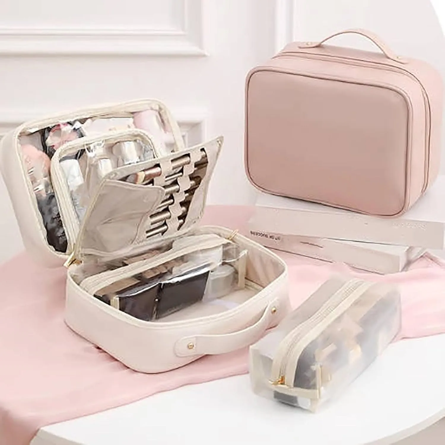 Multi Compartment Toiletry Cosmetics Bag, Set Patient Travel Toiletry Bag, Large Capacity Travel Toiletry Bag Waterproof Cosmetic Bag, For Women Girls Travel (White)