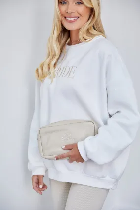 Personalised Bridal Leather Pouch Cosmetic Bag - Ivory Pebble with Gold Hardware