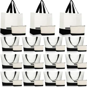 Sanwuta 30 Pcs Canvas Tote Bags Bulk with Zipper Cosmetic Bags 18.5" Reusable Cotton Canvas Shopping Bags with Handles