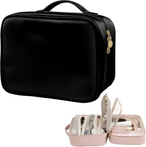 Set Patient Travel Makeup Bag,Multi-compartment Cosmetics Bag for Women,PU Leather Portable Water Resistant Toiletry Bag