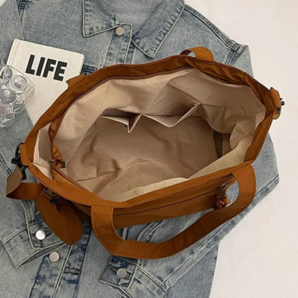 Solid Trendy Large Capacity Tote Bag Durable Nylon Handbag With Pockets Commuter Travel Sling Bag for Women 2025