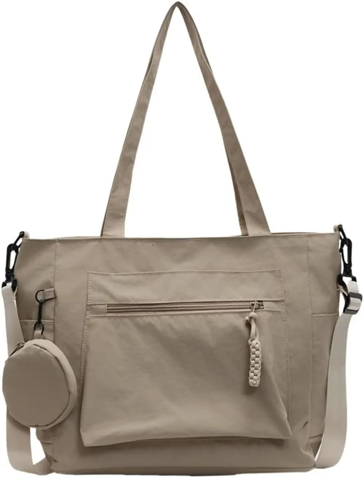 Solid Trendy Large Capacity Tote Bag Durable Nylon Handbag With Pockets Commuter Travel Sling Bag for Women 2025