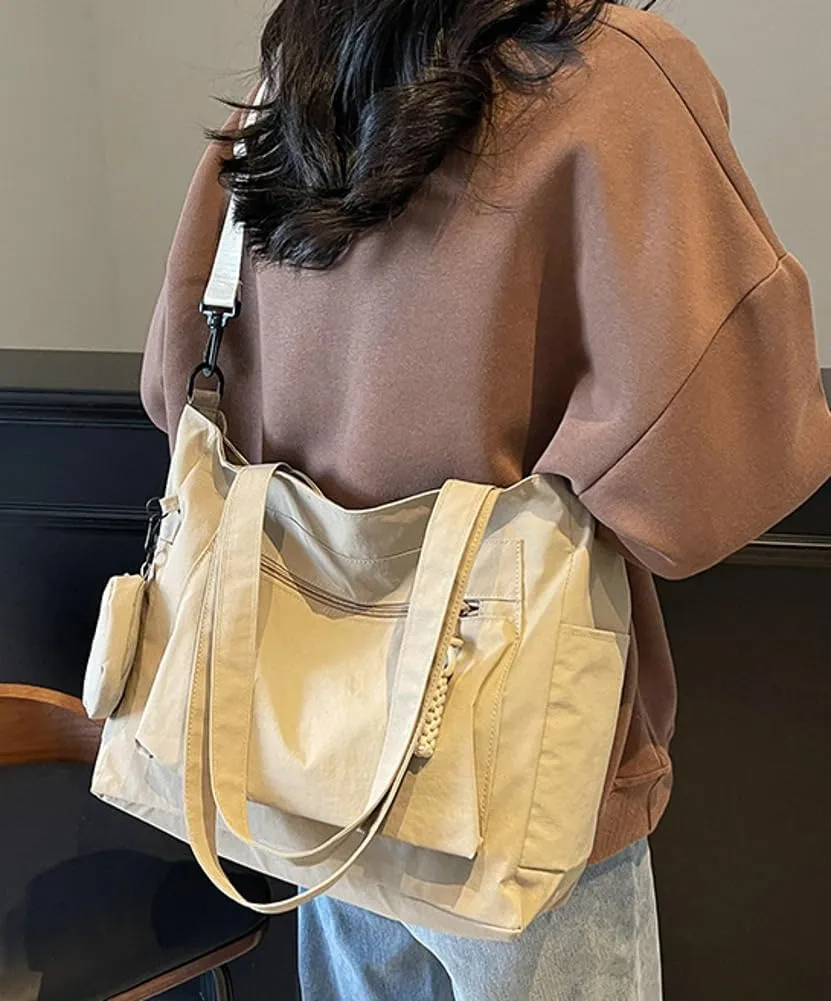Solid Trendy Large Capacity Tote Bag Durable Nylon Handbag With Pockets Commuter Travel Sling Bag for Women 2025