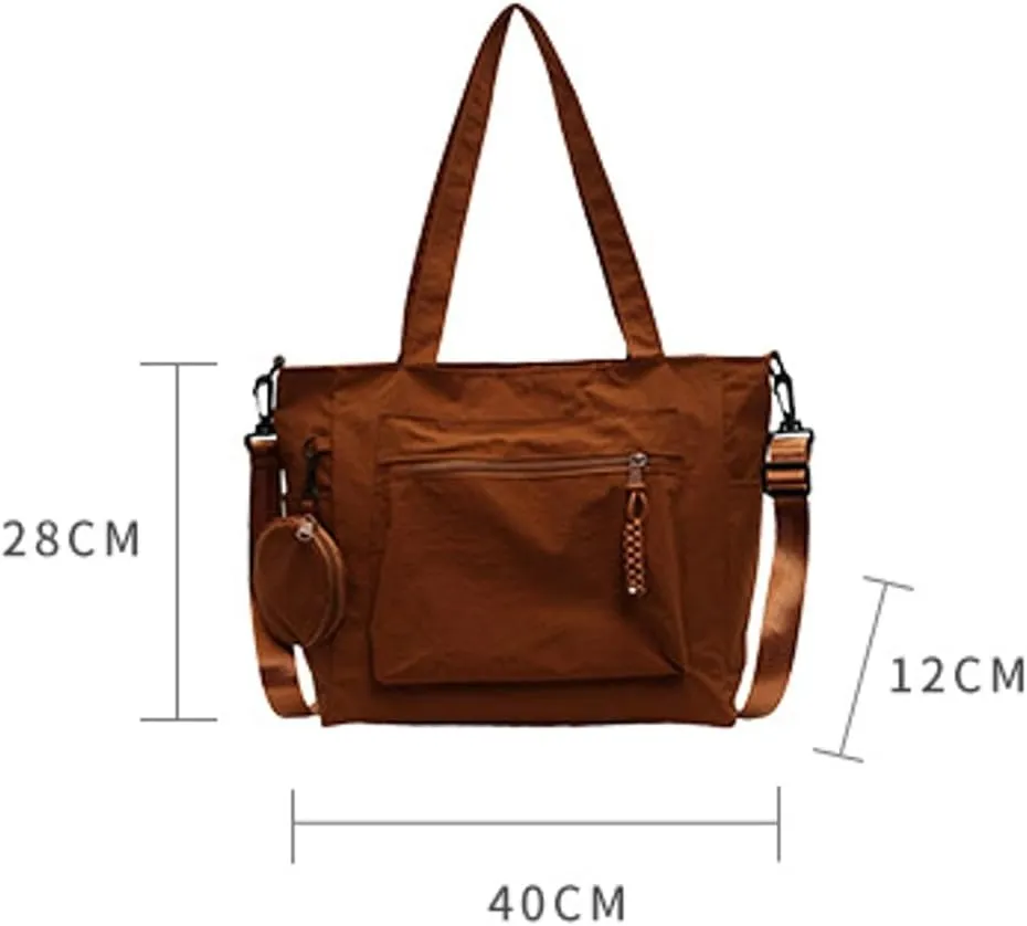 Solid Trendy Large Capacity Tote Bag Durable Nylon Handbag With Pockets Commuter Travel Sling Bag for Women 2025