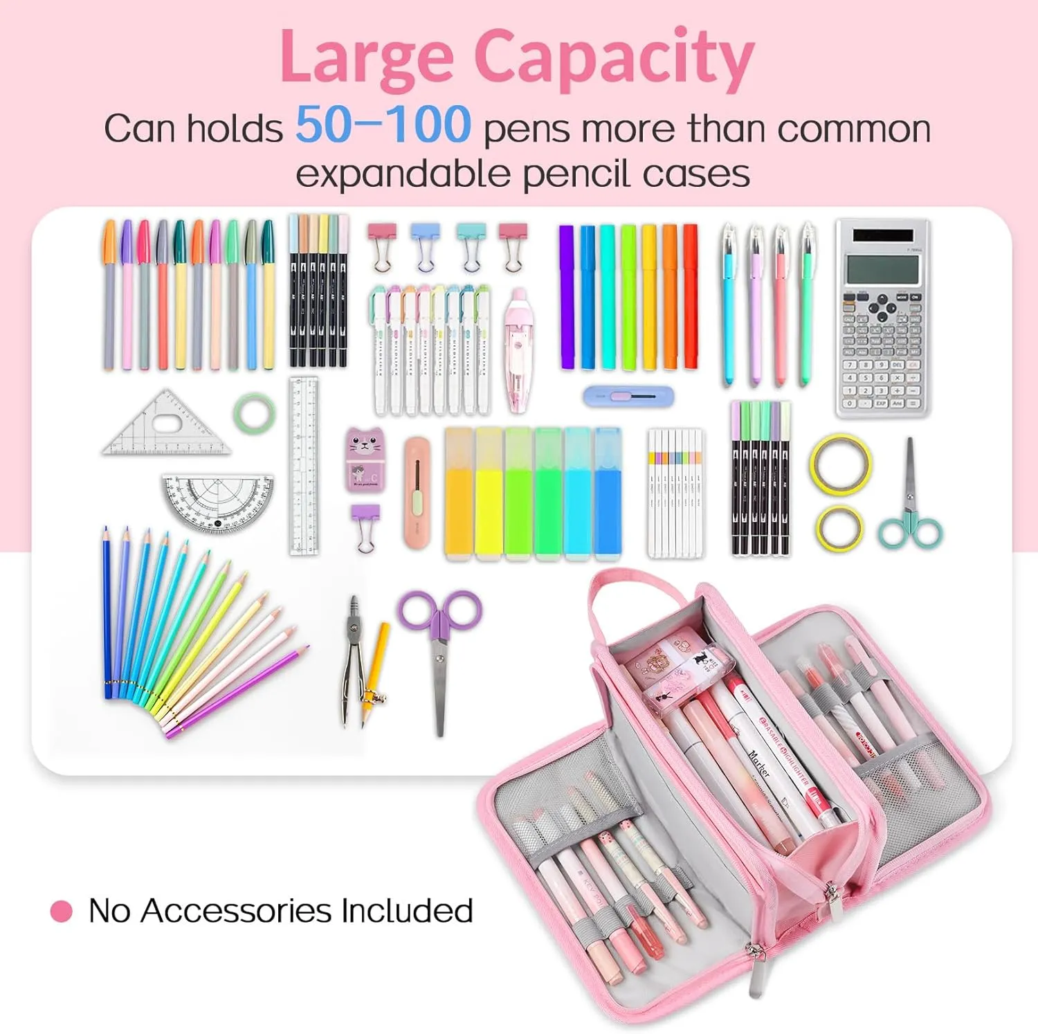Sooez Large Pencil Case, Big Capacity Pencil Pouch Pen Bag with 3 Compartment, Portable Canvas Stationery Organizer with Zipper, Cute Aesthetic School Supplies for Teen Girls, Celadon with Plaid
