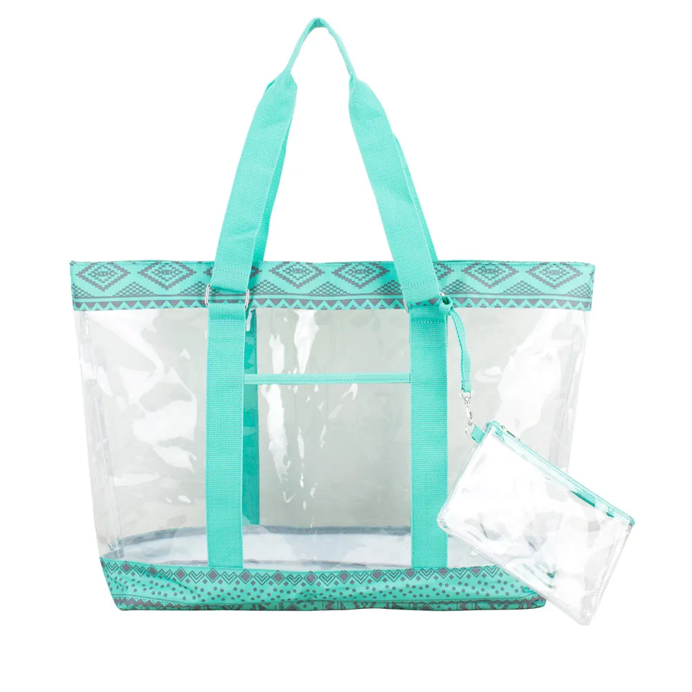 Supreme Deluxe 100% Clear PVC Printed Large Tote with Large Wristlet