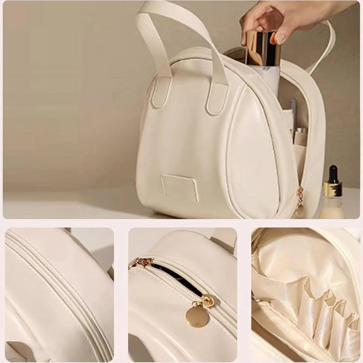 Waterproof Multi-layered Shell-Shaped Cosmetic Bag,Portable & Durable with Zipper Closure,Perfect for Gym,Beach (White)