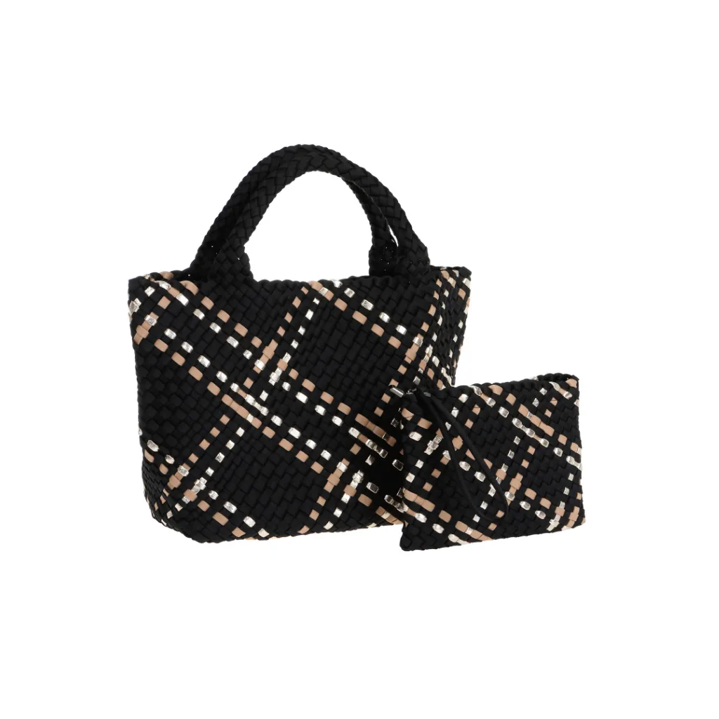 Woven Neoprene Large Tote - Black/Gold