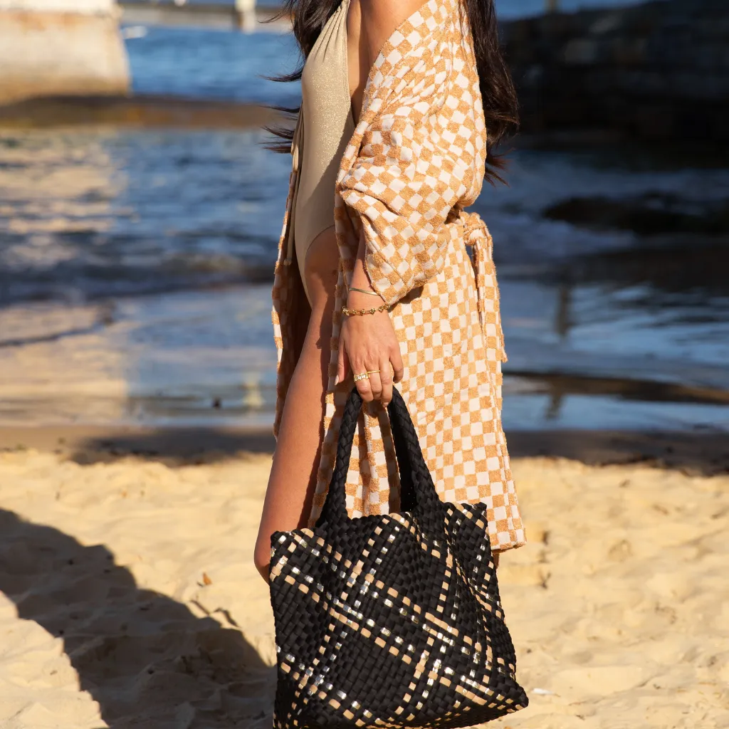 Woven Neoprene Large Tote - Black/Gold